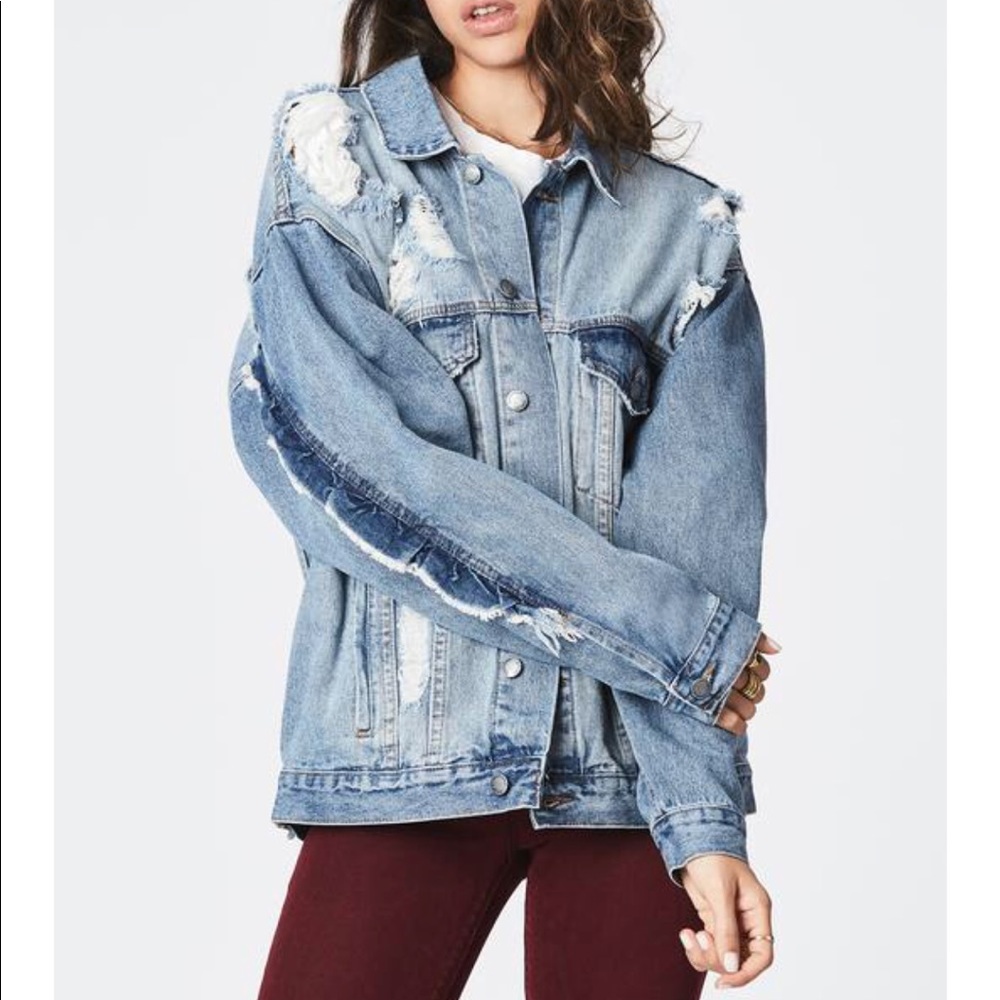 ISO oversized denim jacket with ruffle back yoke